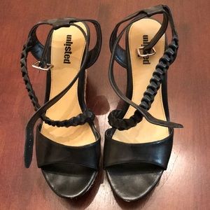 Black wedges with braid detail